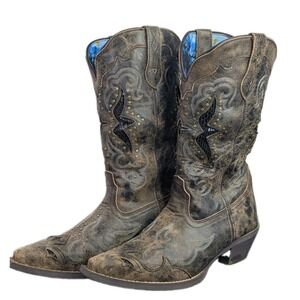 Laredo Lucretia Womens Boots 9M Brown $189 Western Snip Toe Snake Worn Twice!!!!